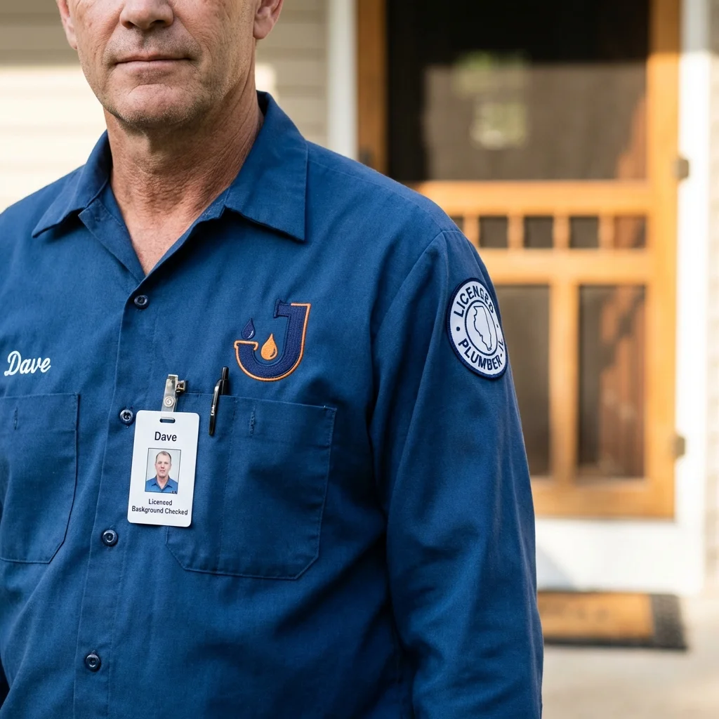 Licensed plumber showing ID badge in Mount Vernon, OH